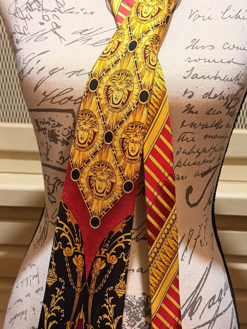 VTG Gianni Versace Silk Tie Hand Made Spain Black Gold Baroque Imperial Eagle 90